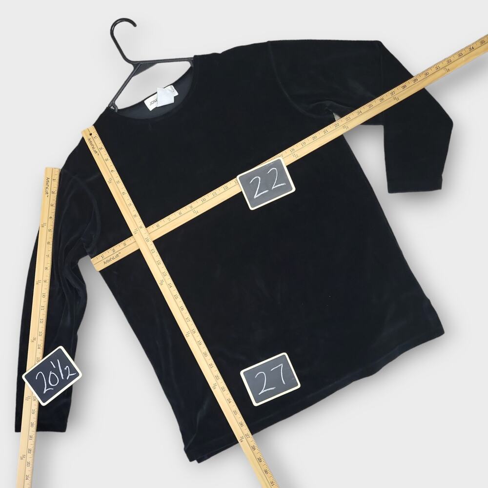 Vintage Velour Top 90s Jones Wear Womens Medium Black Long Sleeve Oversize - Picture 4 of 10